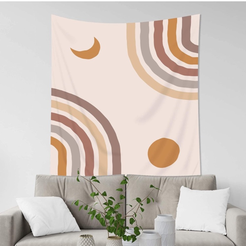 Abstract Neutral Rainbow Crescent Moon Bohemian Indie Balcony/Patio/Bed Decor - Picture 3 of 5